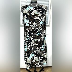 connected apparel Black White Brown Floral Shift Dress with Aqua Accents